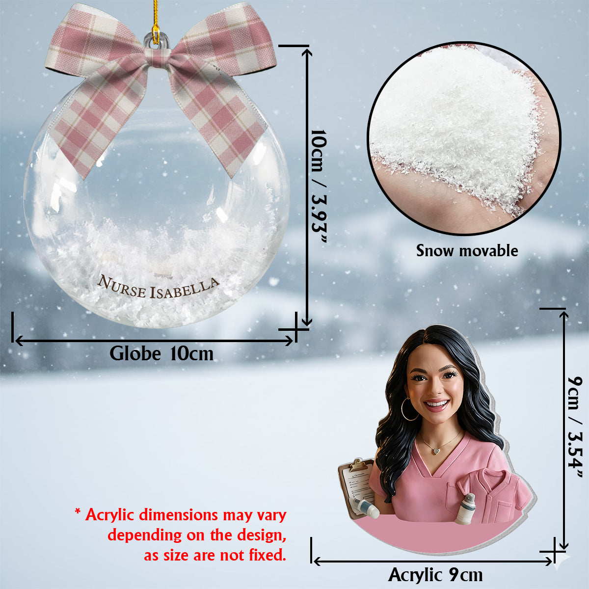 Christmas Nurse - Personalized Nurse Snow Globe Ornament With Bow