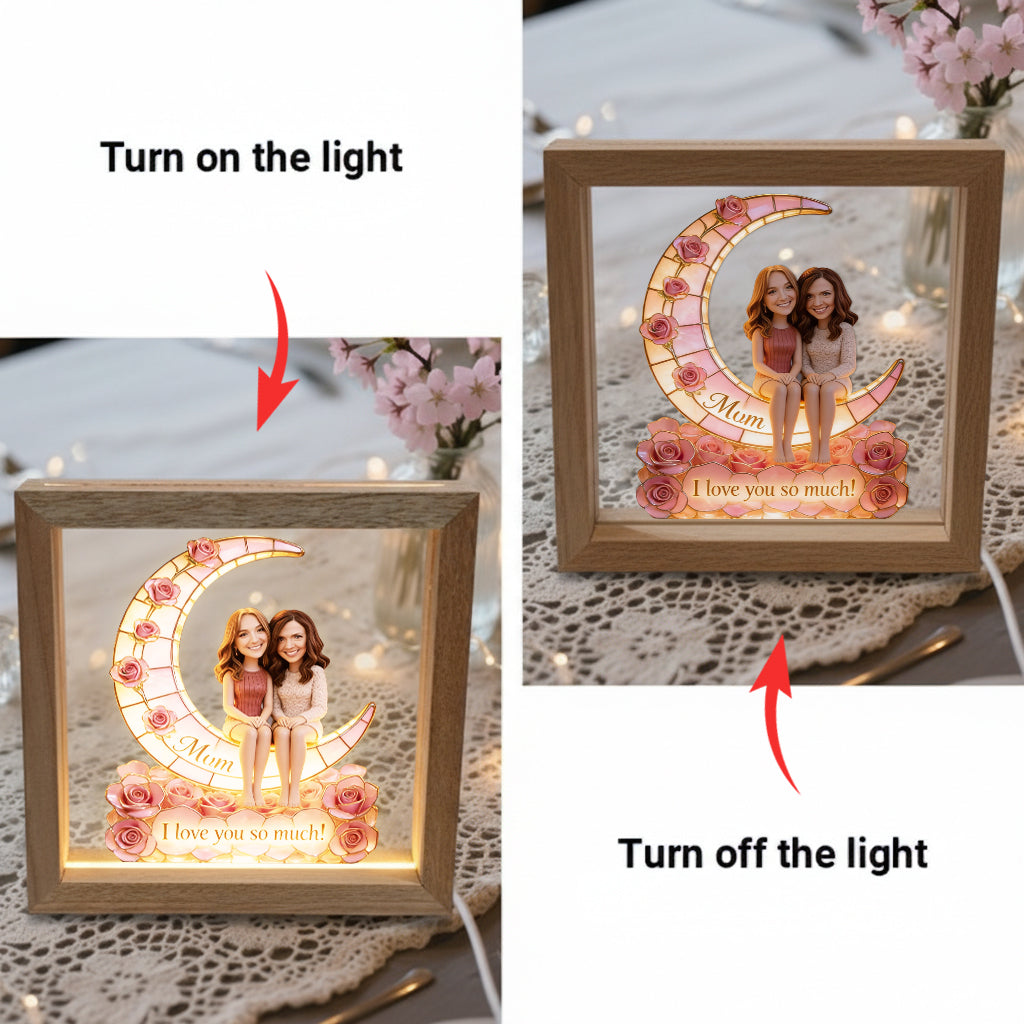 Personalisierter Fotorahmen mit LED-Beleuchtung – „Liebe Mama, Oma bis zum Mond“