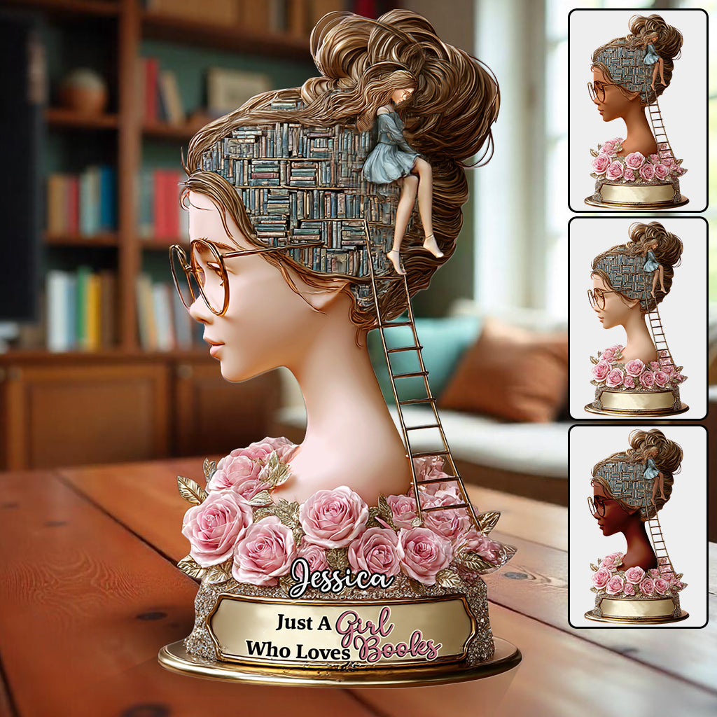 Einfach ein Mädchen, das Bücher liebt – personalisierte Acrylplakette in Buchform