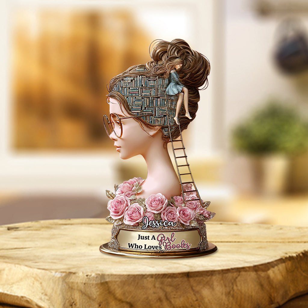 Einfach ein Mädchen, das Bücher liebt – personalisierte Acrylplakette in Buchform