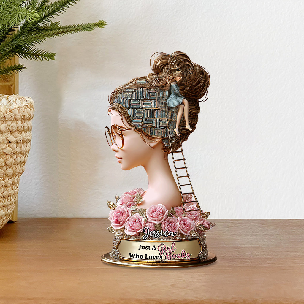 Einfach ein Mädchen, das Bücher liebt – personalisierte Acrylplakette in Buchform