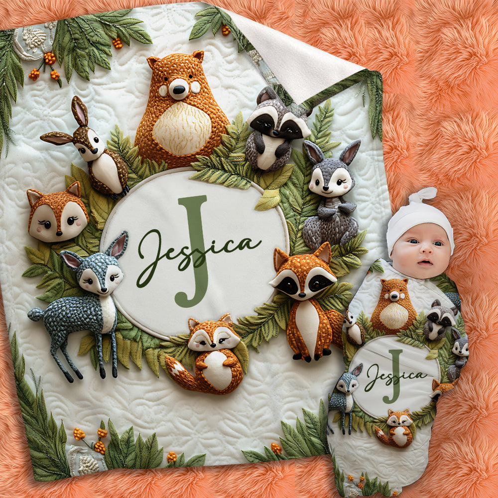 Babydecke mit niedlichen Tiermotiven – personalisierte Neugeborenendecke