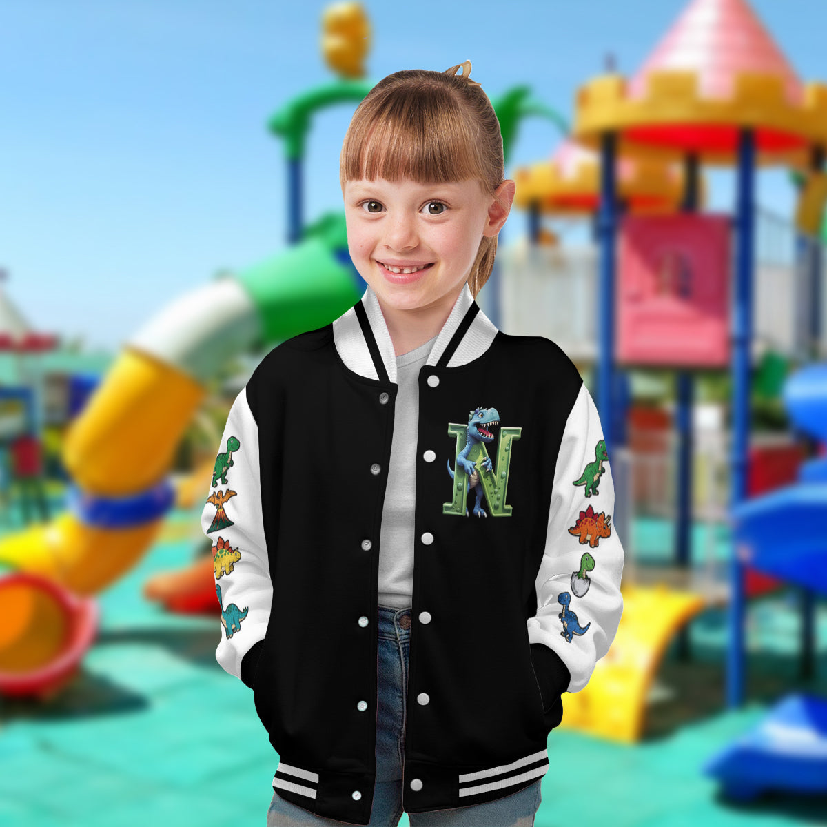 Dinosaurier-Motive für Jungen und Mädchen – Personalisierte Kinder-Collegejacke