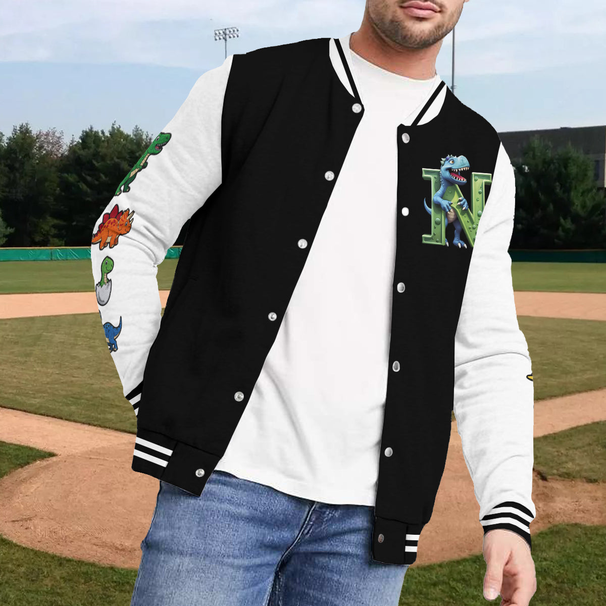 Dinosaurier-Motive für Jungen und Mädchen – Personalisierte Kinder-Collegejacke