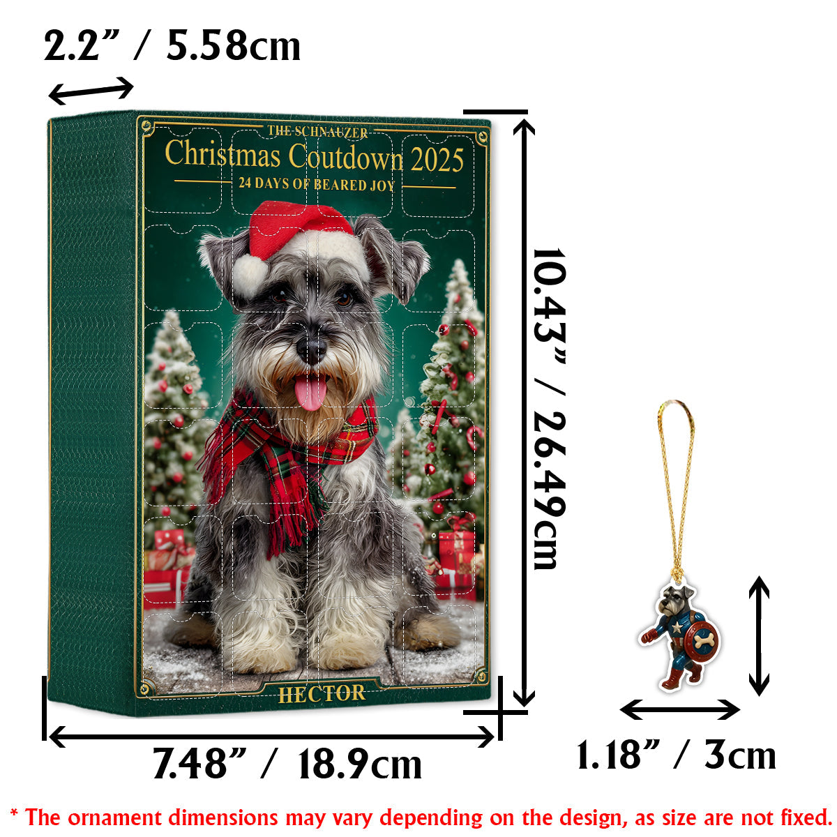 Ich liebe meinen Schnauzer – Personalisierter Schnauzer-Adventskalender mit Ornamenten
