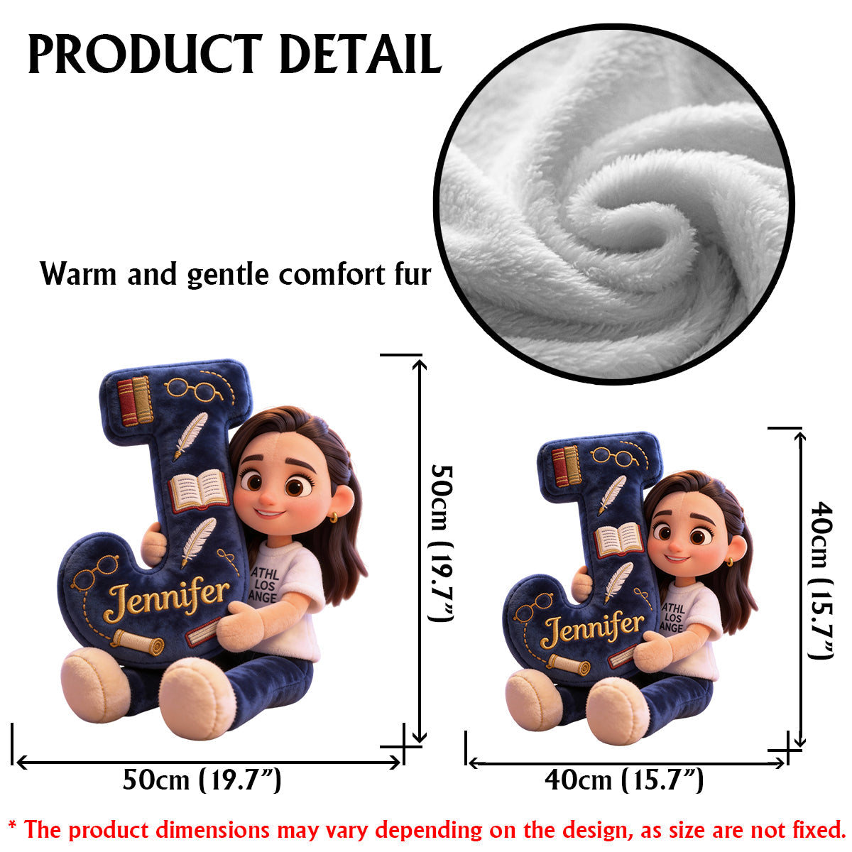 Gemütliche Alphabet-Bibliothek – Personalisiertes Kissen in Buchform aus Kunstfell