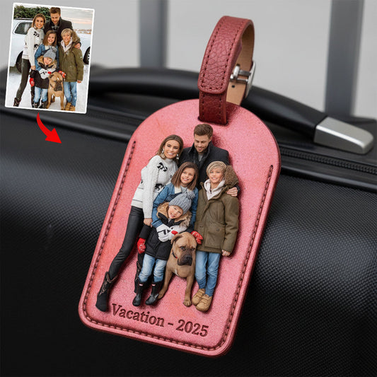 Gepäckanhänger aus Leder mit individuellem Foto – Personalisierter Familien-Gepäckanhänger aus Leder