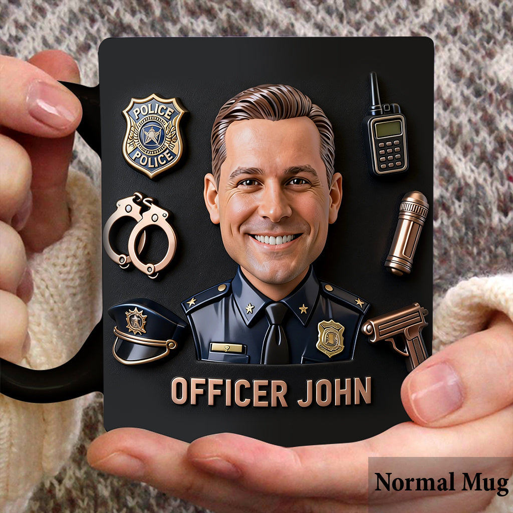 Lustige Karikatur-Tasse nach Wunschfoto – Personalisierte Polizisten-Tasse