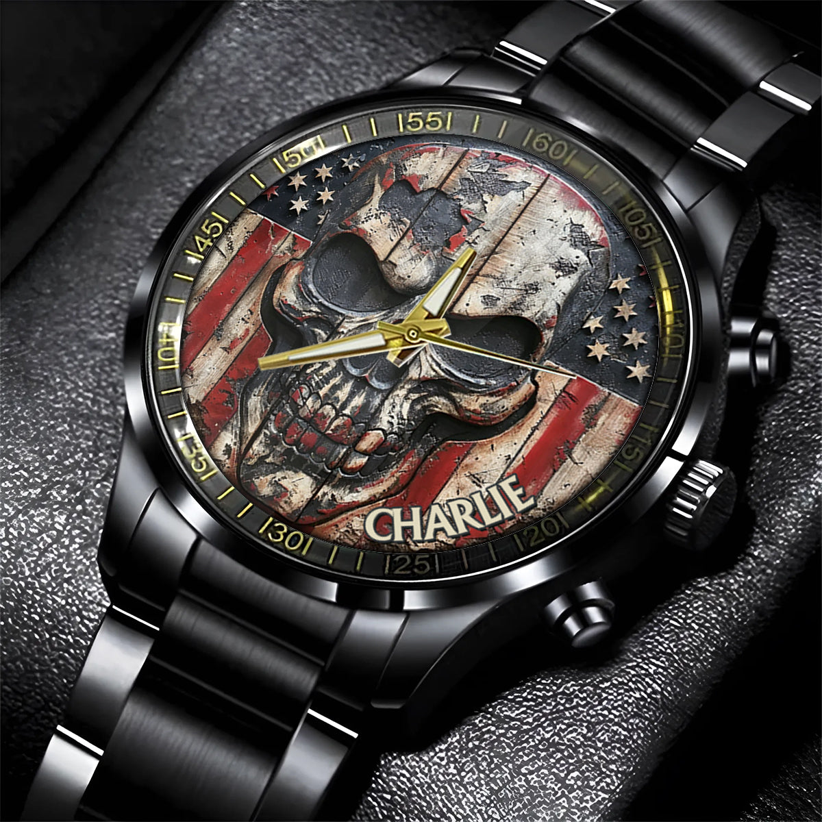 Patriotischer Totenkopf – Personalisierte Totenkopf-Handuhr