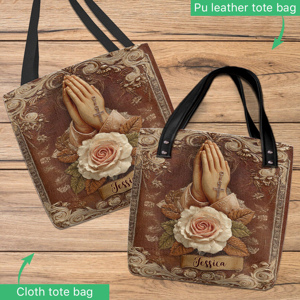 Betende Hände mit Rosen – Personalisierte christliche Tasche