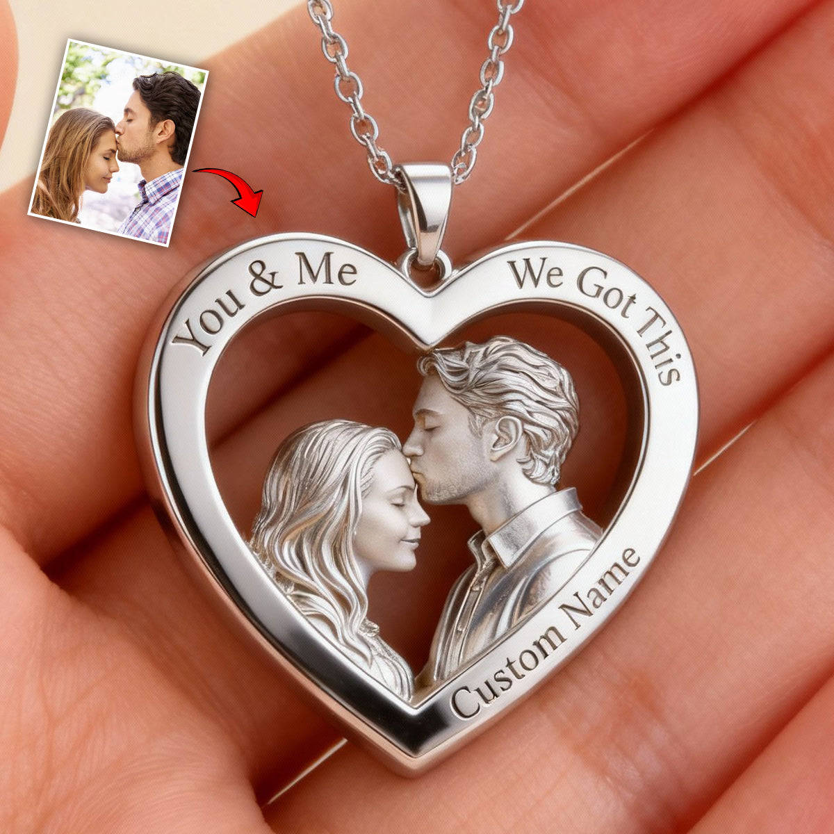 Custom Pendant Necklace From Any Photo - Personalized Couple Shaped Metal Pendant Necklace