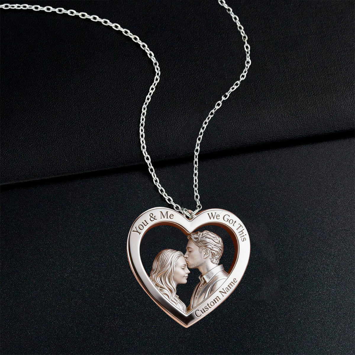 Custom Pendant Necklace From Any Photo - Personalized Couple Shaped Metal Pendant Necklace