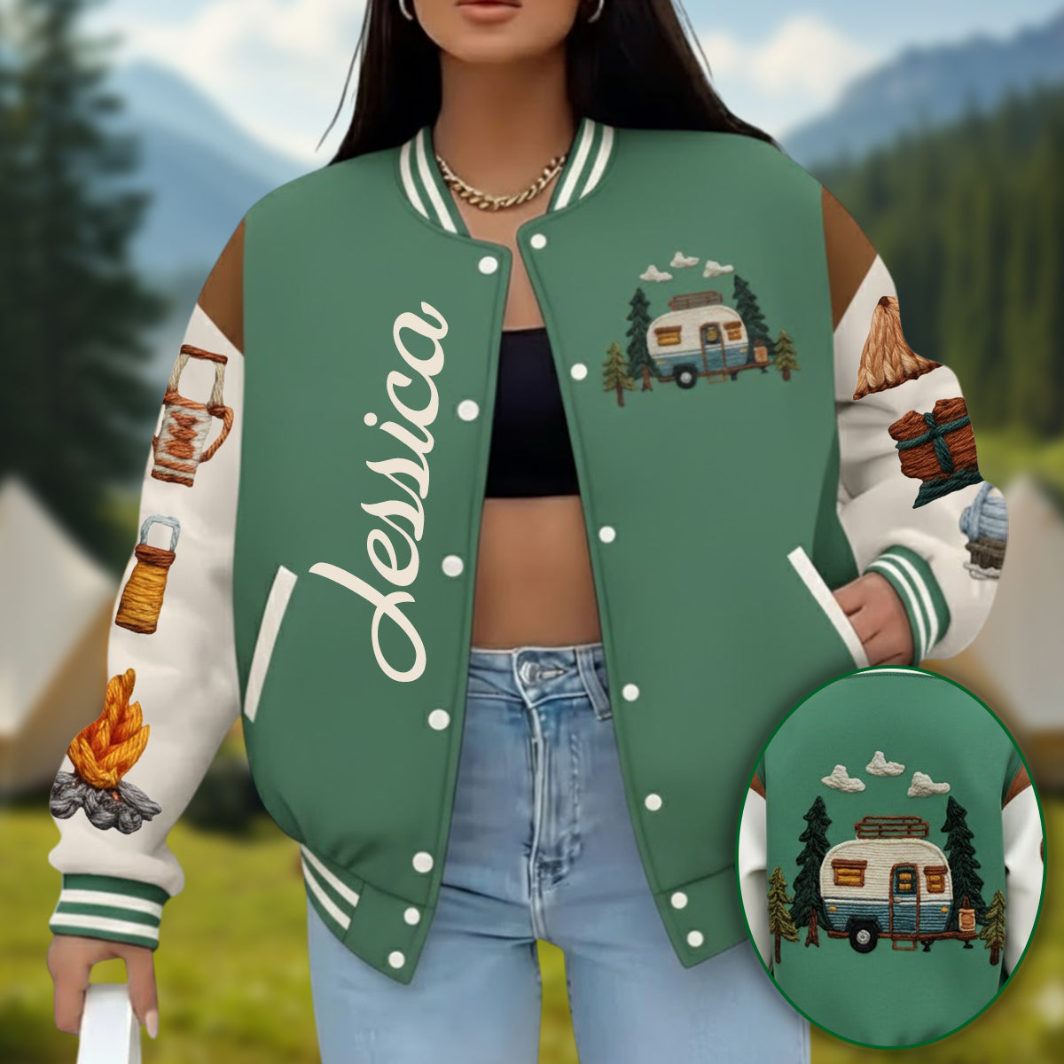 Camping ist mein Lieblingsort – personalisierte Camping-Collegejacke