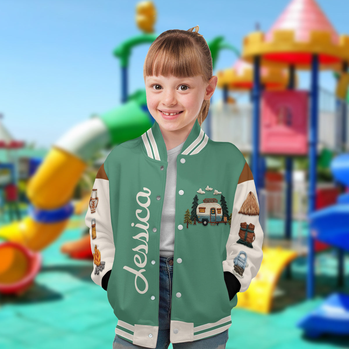 Camping ist mein Lieblingsort – personalisierte Camping-Collegejacke