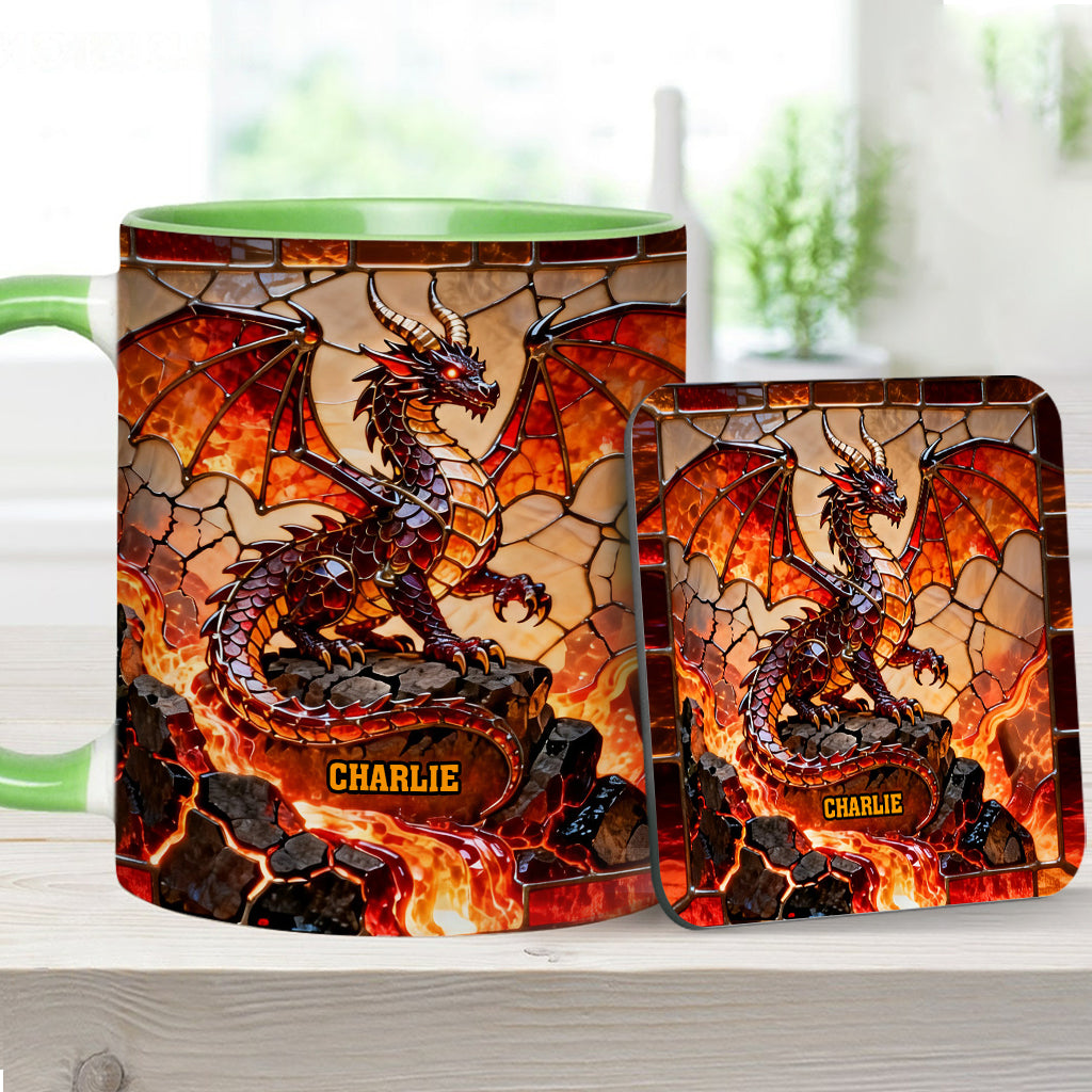 Feuerdrache – Personalisierte Tasse und Untersetzer mit Drachenmotiv