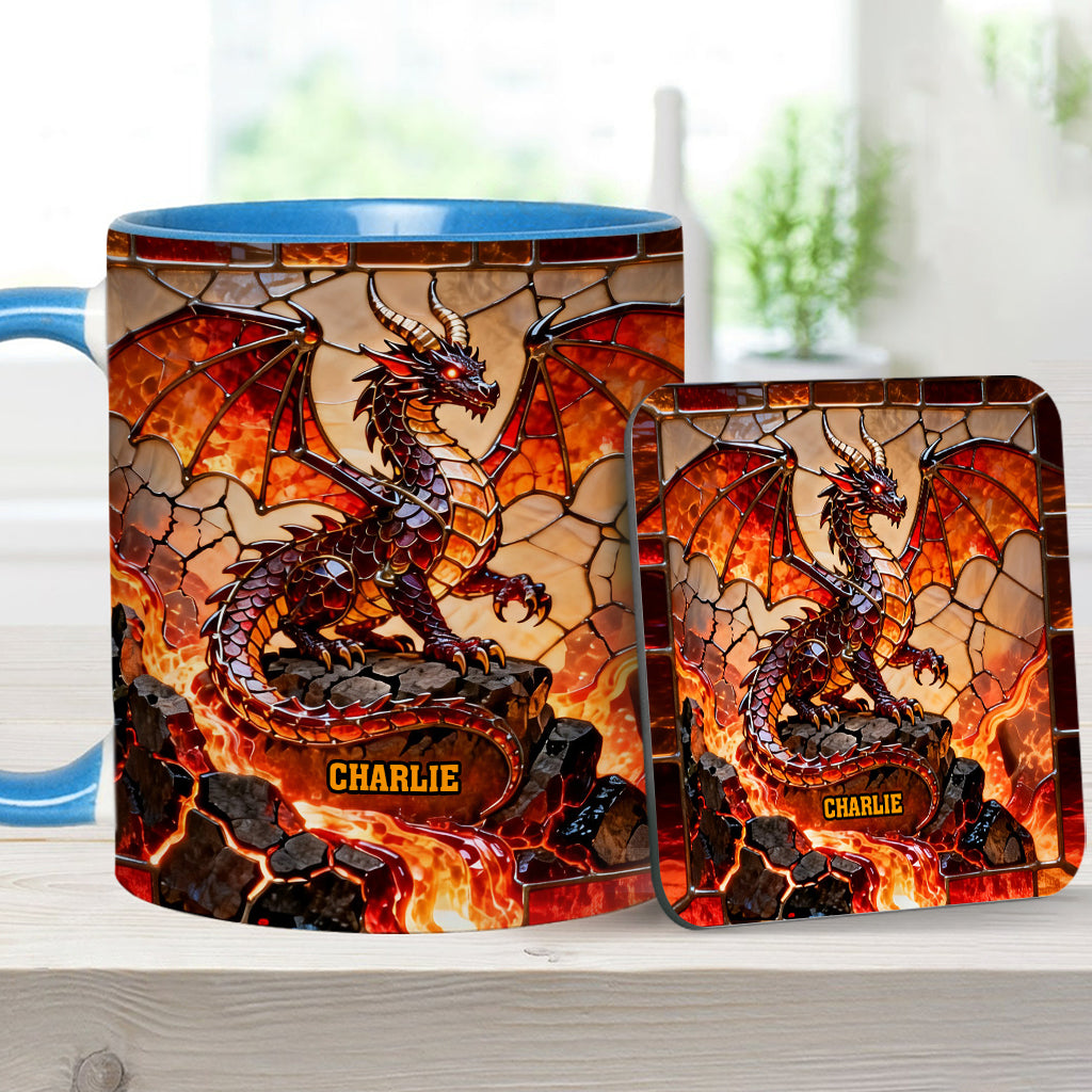 Feuerdrache – Personalisierte Tasse und Untersetzer mit Drachenmotiv