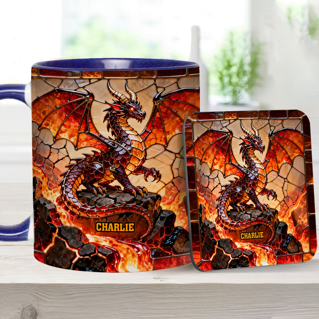 Feuerdrache – Personalisierte Tasse und Untersetzer mit Drachenmotiv