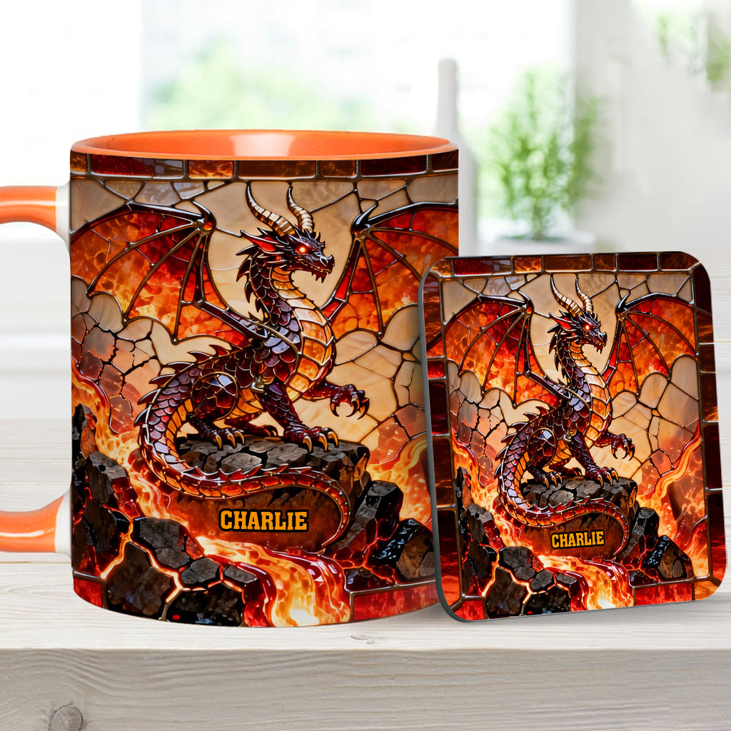 Feuerdrache – Personalisierte Tasse und Untersetzer mit Drachenmotiv