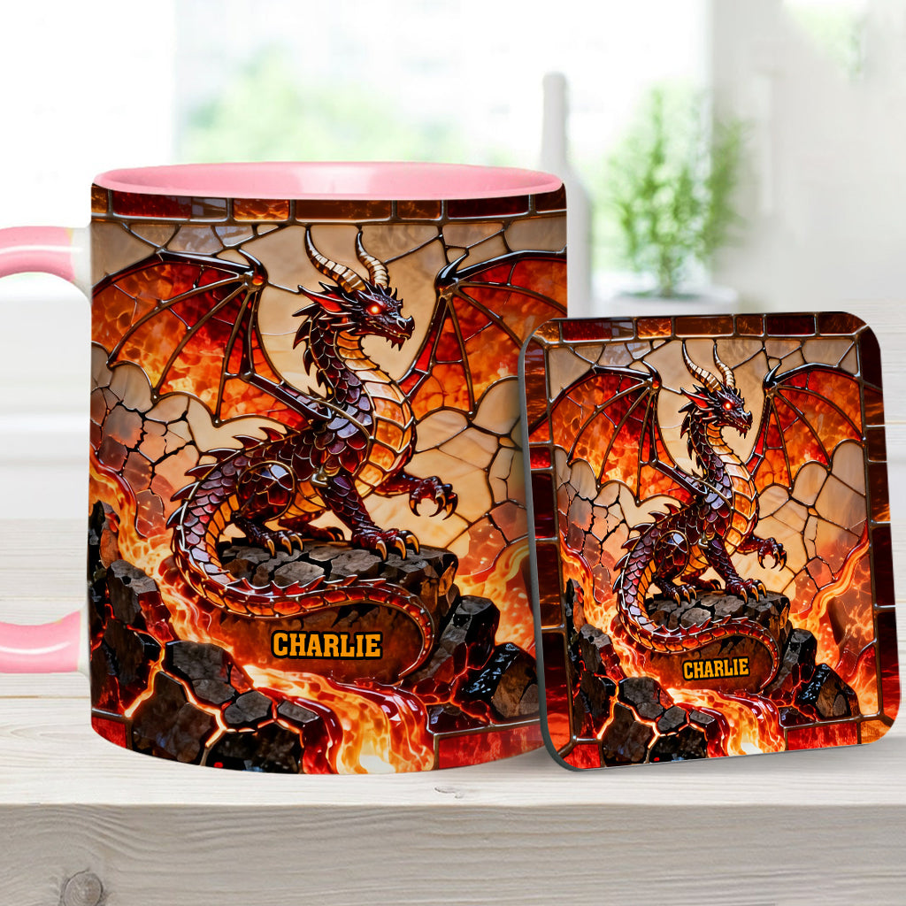Feuerdrache – Personalisierte Tasse und Untersetzer mit Drachenmotiv