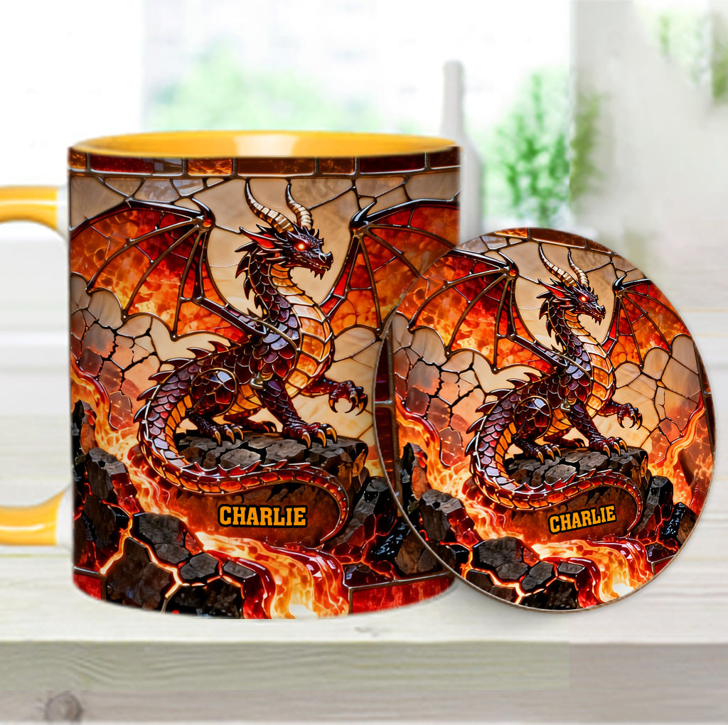 Feuerdrache – Personalisierte Tasse und Untersetzer mit Drachenmotiv