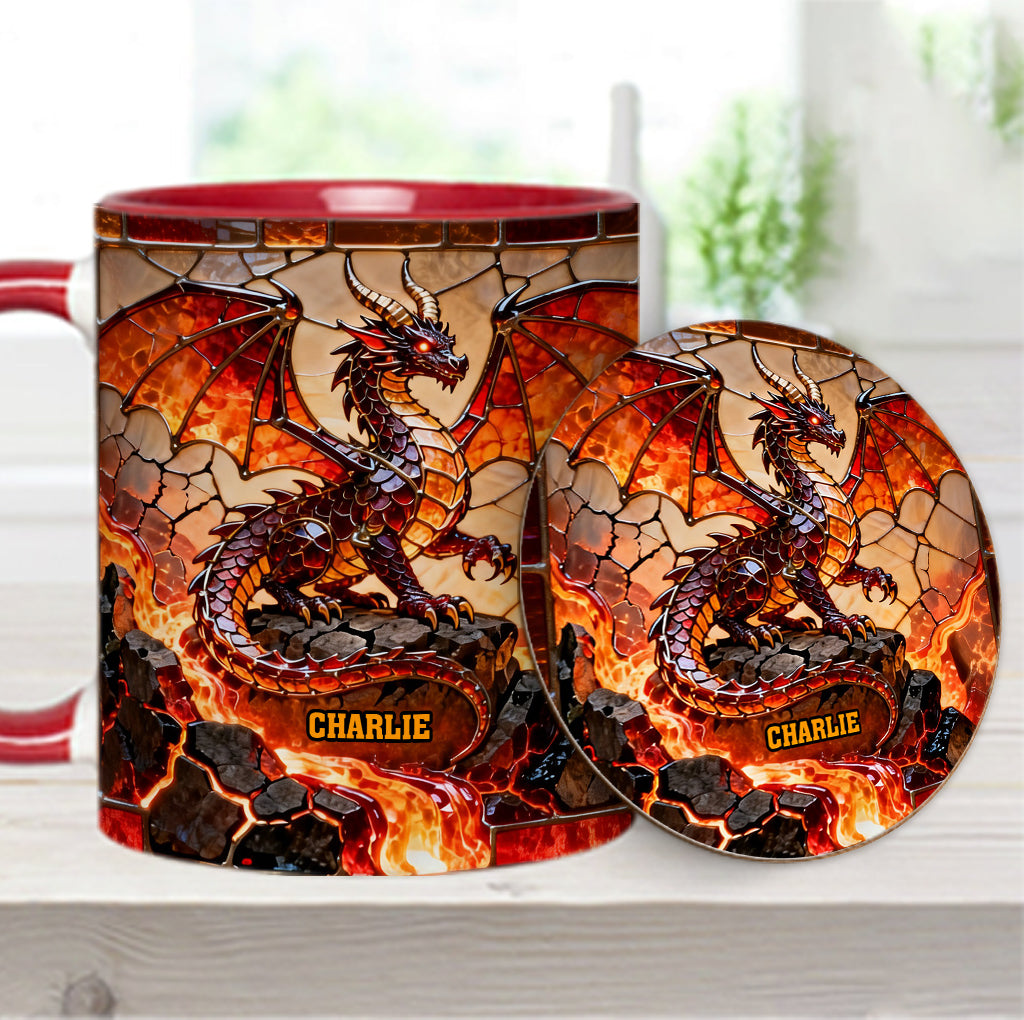 Feuerdrache – Personalisierte Tasse und Untersetzer mit Drachenmotiv