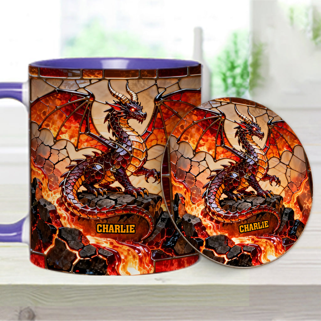 Feuerdrache – Personalisierte Tasse und Untersetzer mit Drachenmotiv
