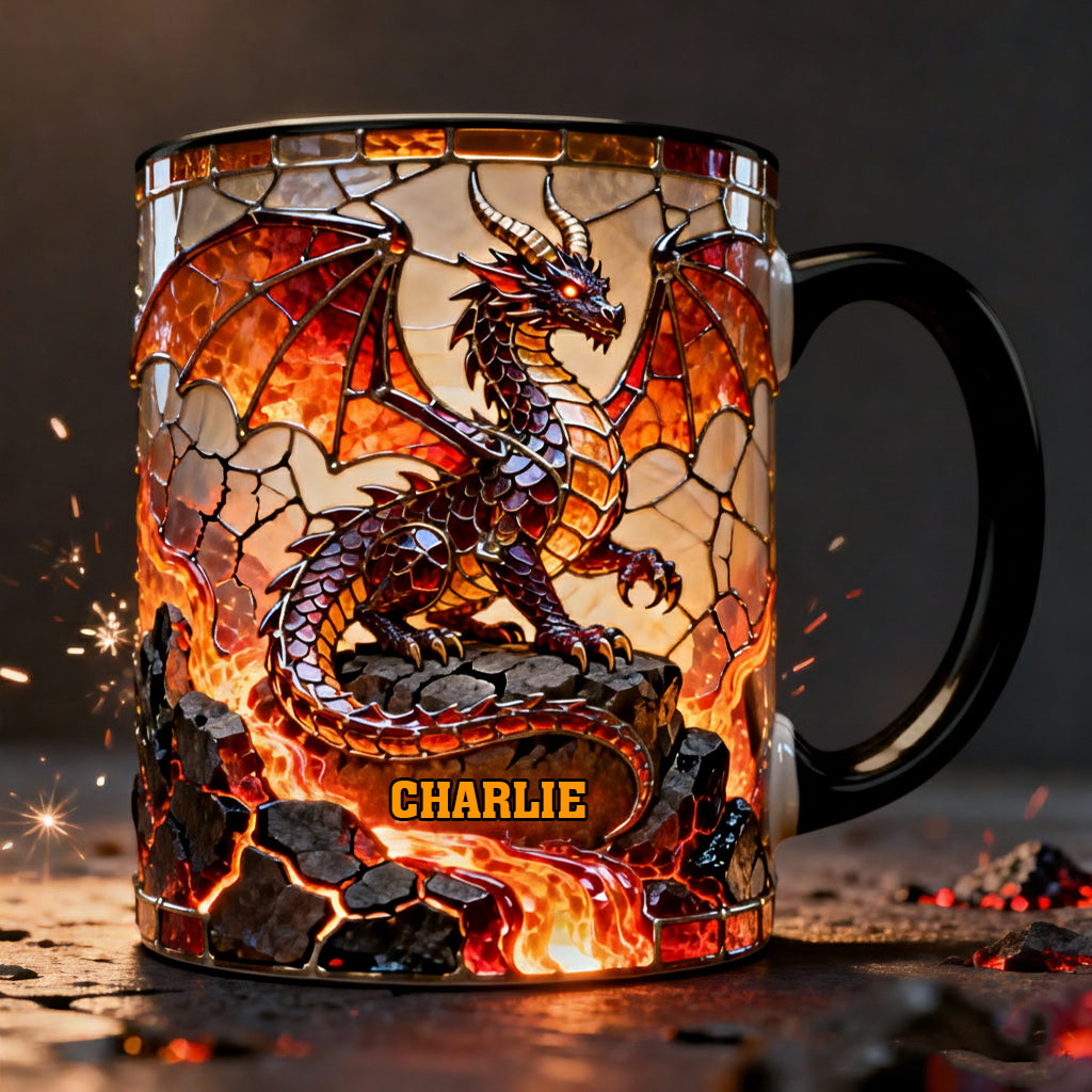 Feuerdrache – Personalisierte Tasse und Untersetzer mit Drachenmotiv