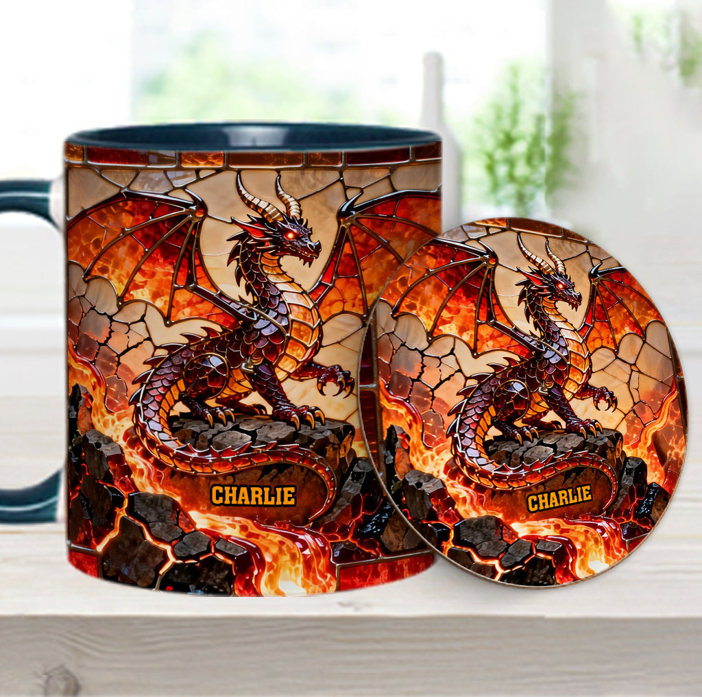 Feuerdrache – Personalisierte Tasse und Untersetzer mit Drachenmotiv