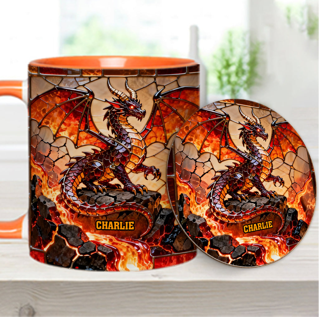 Feuerdrache – Personalisierte Tasse und Untersetzer mit Drachenmotiv