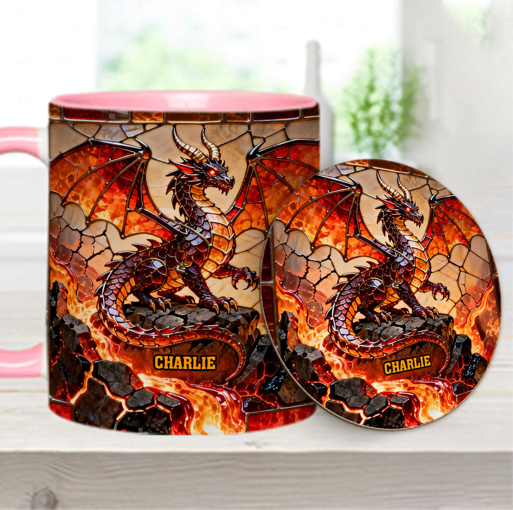 Feuerdrache – Personalisierte Tasse und Untersetzer mit Drachenmotiv