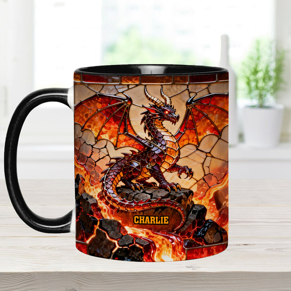 Feuerdrache – Personalisierte Tasse und Untersetzer mit Drachenmotiv