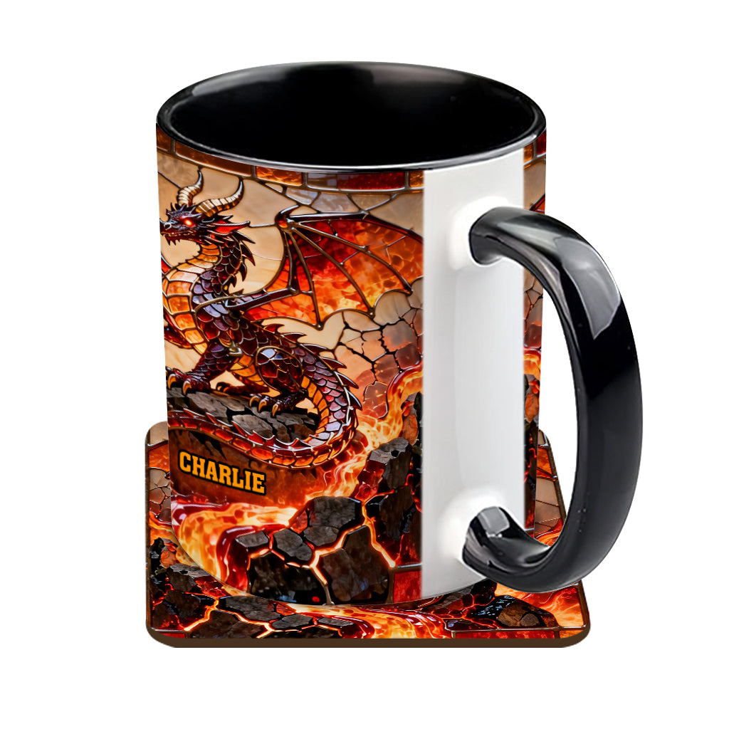 Feuerdrache – Personalisierte Tasse und Untersetzer mit Drachenmotiv