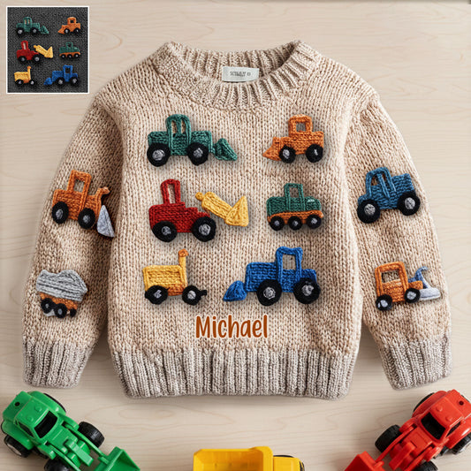 Construction Vehicles - Personalized Kid Ugly Sweater