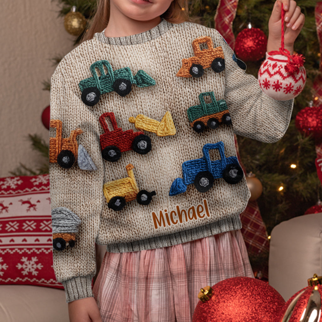 Construction Vehicles - Personalized Kid Ugly Sweater