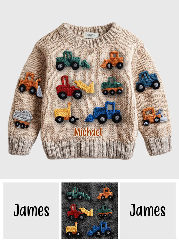 Construction Vehicles - Personalized Kid Ugly Sweater