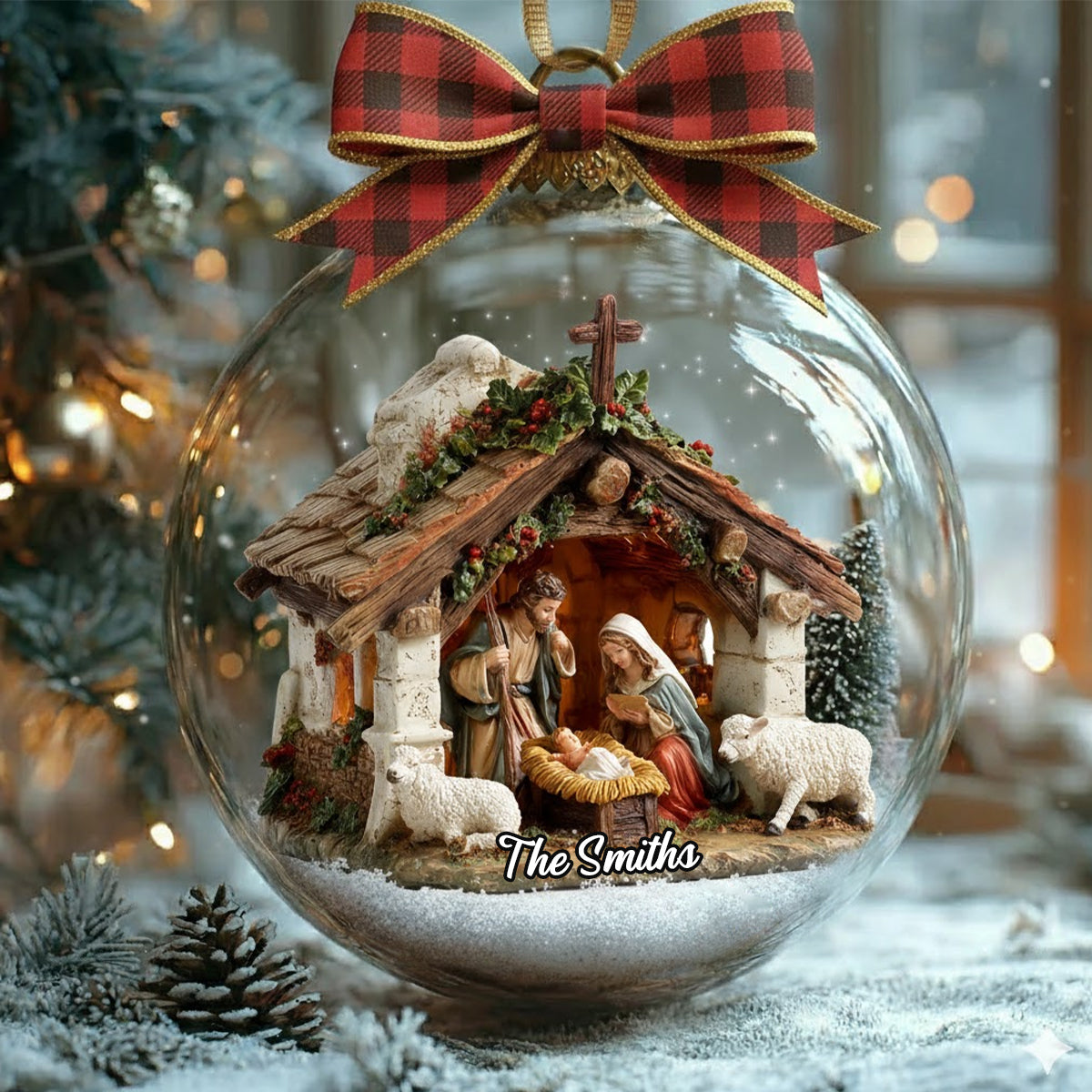 In God We Trust - Personalized Christian Snow Globe Ornament With Bow