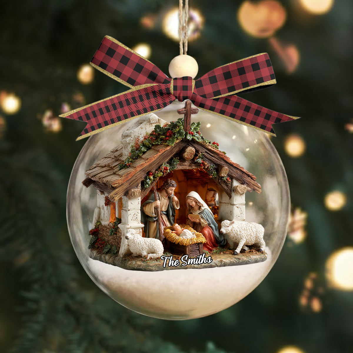 In God We Trust - Personalized Christian Snow Globe Ornament With Bow