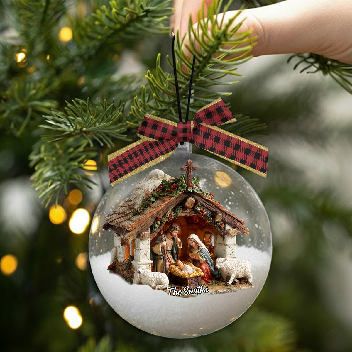 In God We Trust - Personalized Christian Snow Globe Ornament With Bow