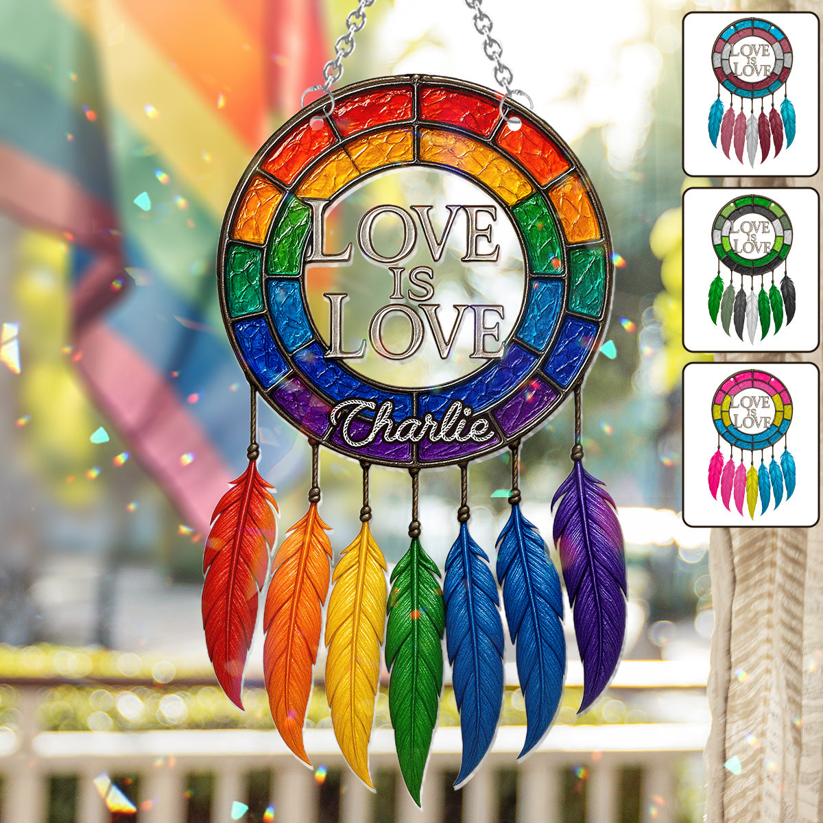 Love Is Love - Personalized LGBT Support Window Hanging Suncatcher Ornament