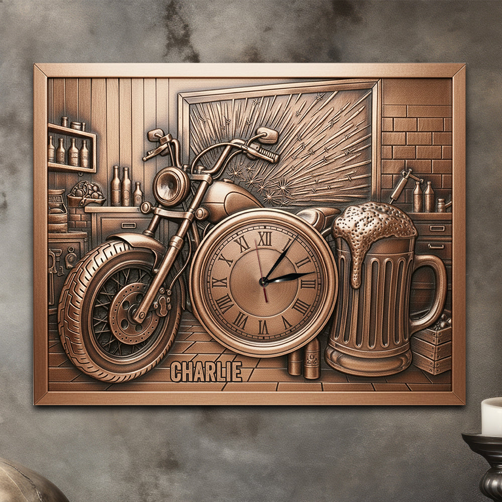 Garagendekoration – Personalisierte LED-Wanduhr mit Bikermotiv