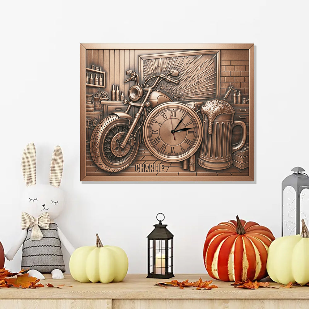 Garagendekoration – Personalisierte LED-Wanduhr mit Bikermotiv