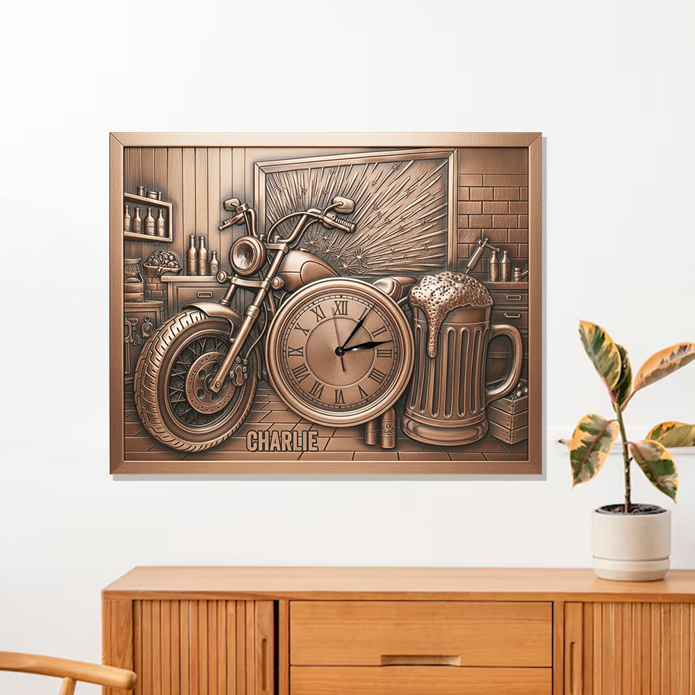 Garagendekoration – Personalisierte LED-Wanduhr mit Bikermotiv