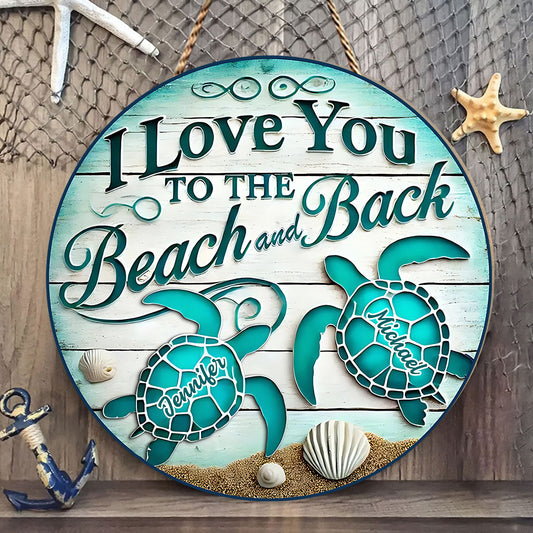 I Love You To The Beach And Back - Personalized Couple Custom Shaped Wood Sign
