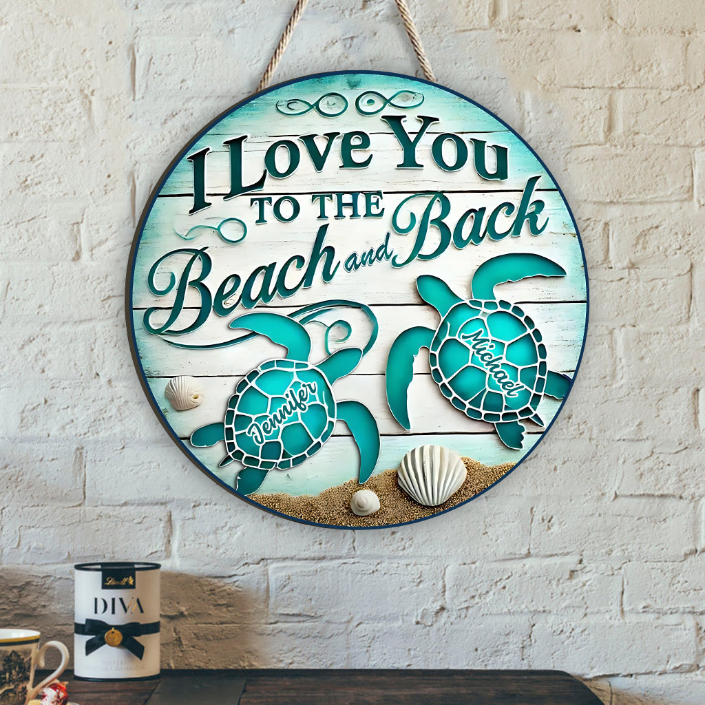 I Love You To The Beach And Back - Personalized Couple Custom Shaped Wood Sign