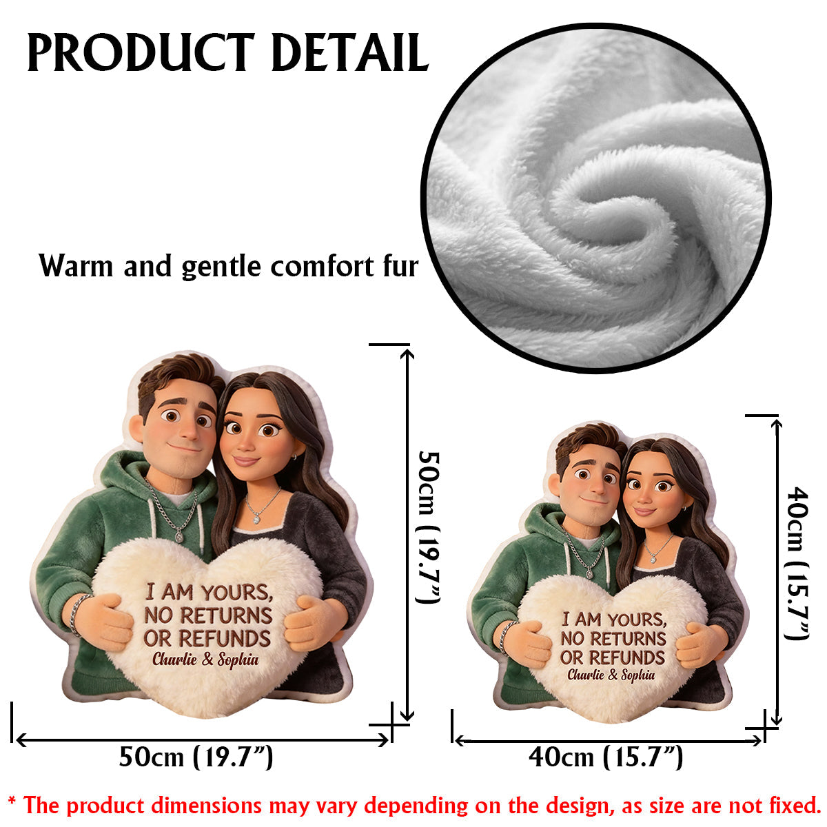 Ich gehöre dir – Personalisiertes Kissen in Form eines Paares aus Kunstfell