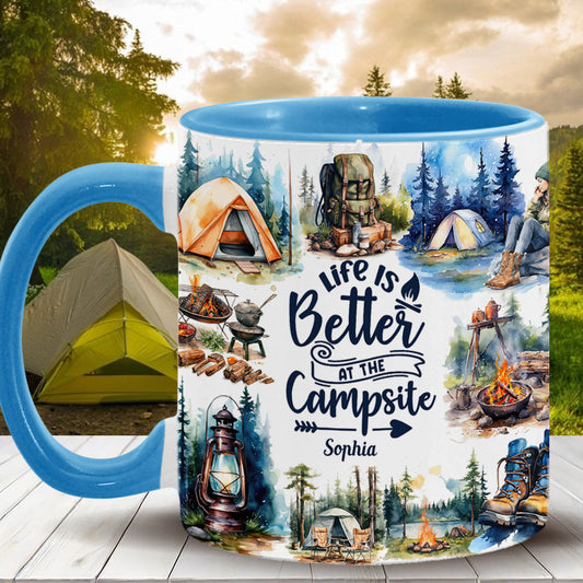 Life Is Better At The Campsite - Personalized Camping Accent Mug