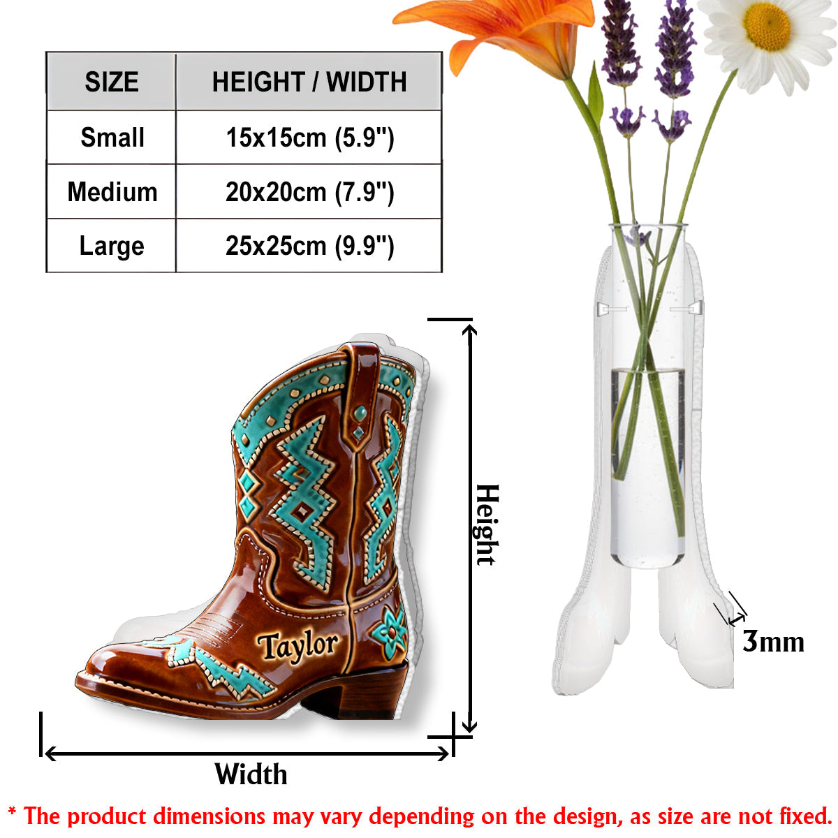 Cowboy Boot - Personalized Country Girl Custom Shape Acrylic Flower Vase