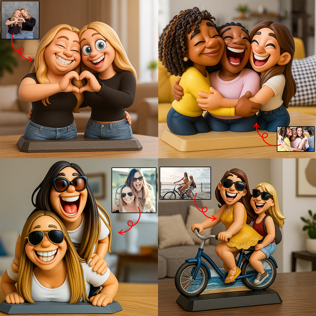 Lustiges Geschenk im cartoonhaften, übertriebenen Maskottchen-Stil – personalisierte Acrylplakette in individueller Form für die beste Freundin