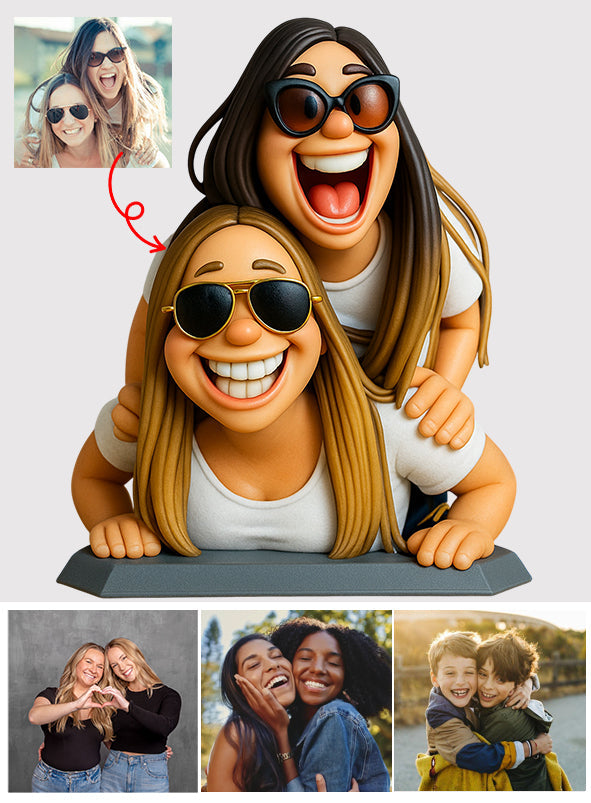 Lustiges Geschenk im cartoonhaften, übertriebenen Maskottchen-Stil – personalisierte Acrylplakette in individueller Form für die beste Freundin