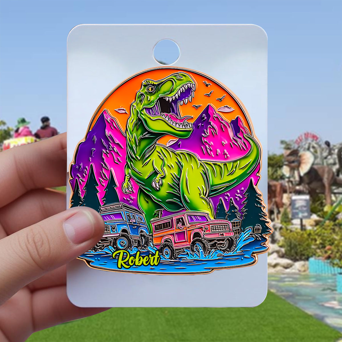 Dinosaurus And Monster Truck - Personalized Kid Pin